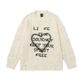 Letter printed ripped sweater