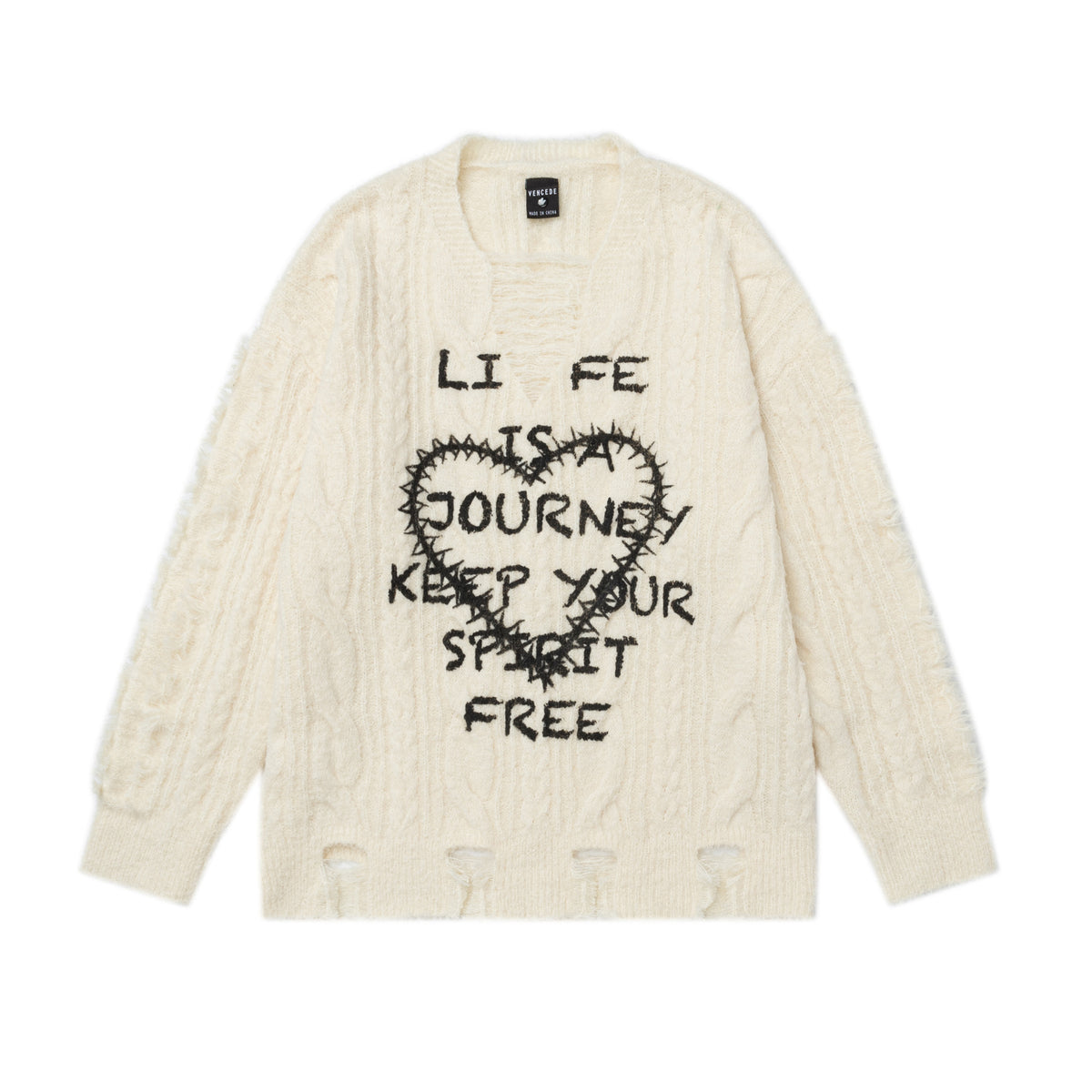 Letter printed ripped sweater