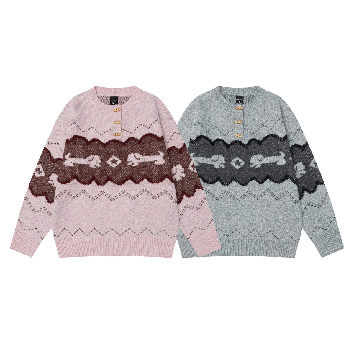 Color blocked sausage dog jacquard sweater