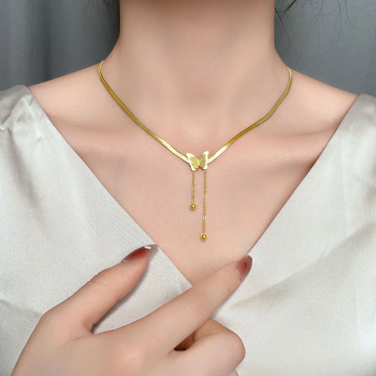 Stainless Steel Frosted Butterfly Necklace For Women Gold Silver Color Snake Chain Choker Necklace Female Fashion Party Jewelry