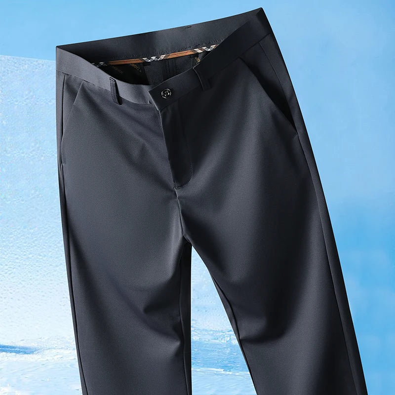 29-42 Men's Summer Pants Thin Straight Stretch Casual Pants with No Trace No Ironing Fabric Silky and Cool Feeling