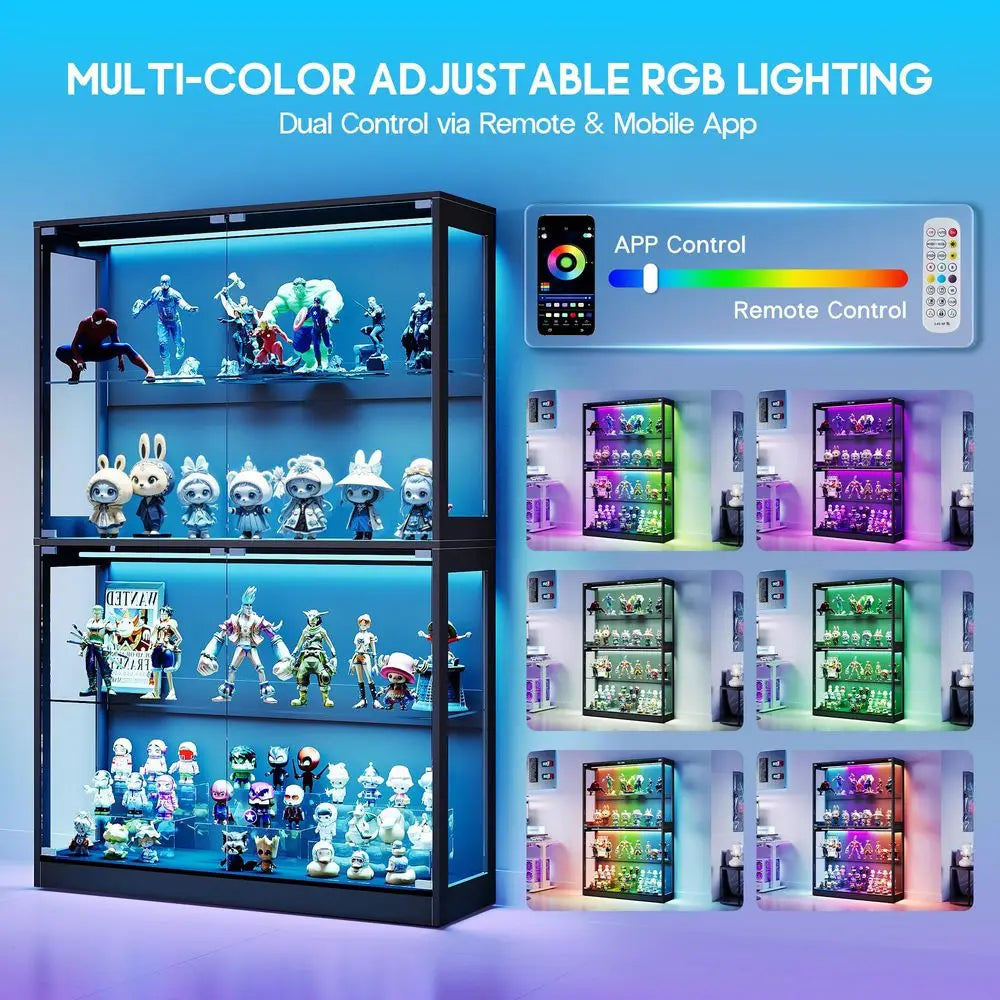Cabinet with LED Light Strips, Modern Armoire Closet with Glass Doors, 59.1 W Large Bedroom Armoire Clothes Organizer with Shel