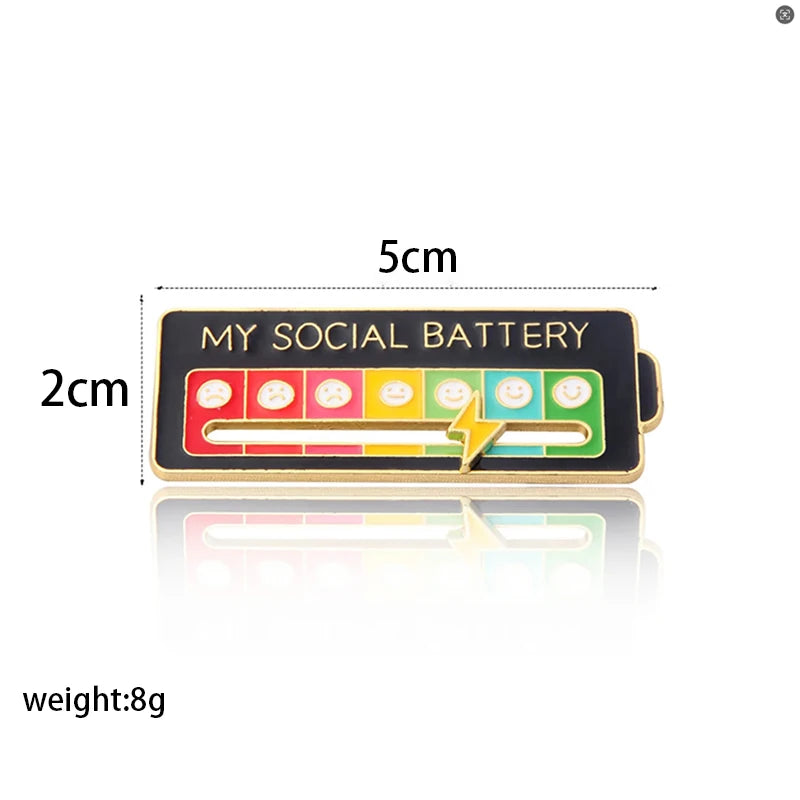 Mood Expression Pins for Women Men My Social Battery Brooches on Clothes Funny Alloy Badge Gifts