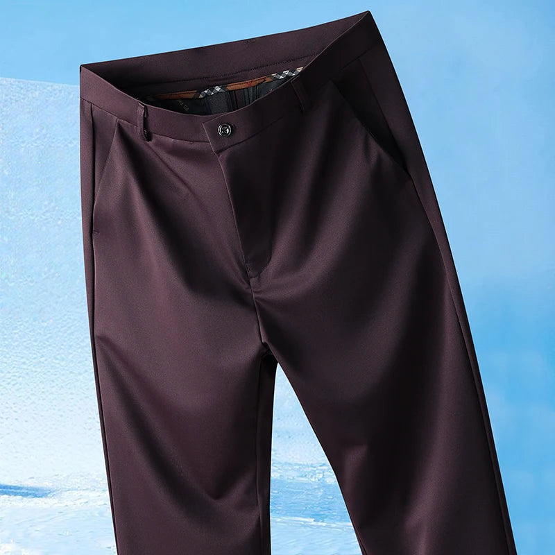 29-42 Men's Summer Pants Thin Straight Stretch Casual Pants with No Trace No Ironing Fabric Silky and Cool Feeling