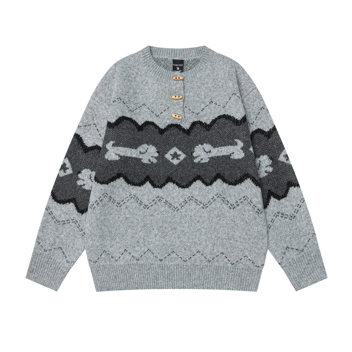 Color blocked sausage dog jacquard sweater