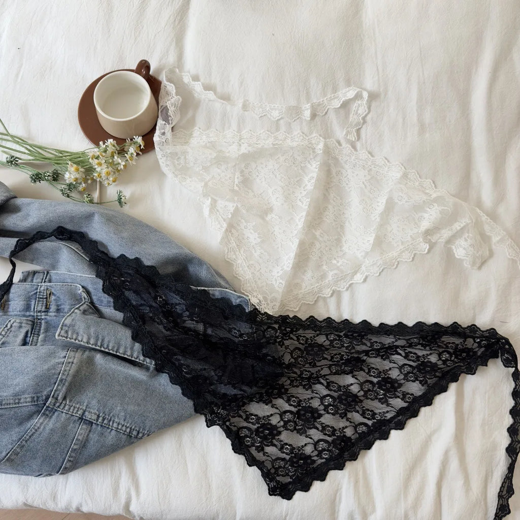 2025 HOT SALE! Y2K Women Lace Tulle Bandage Skirt Stacked Lace Half Skirt Layering Small Butt Curtain Flower Triangle Hair Scarf