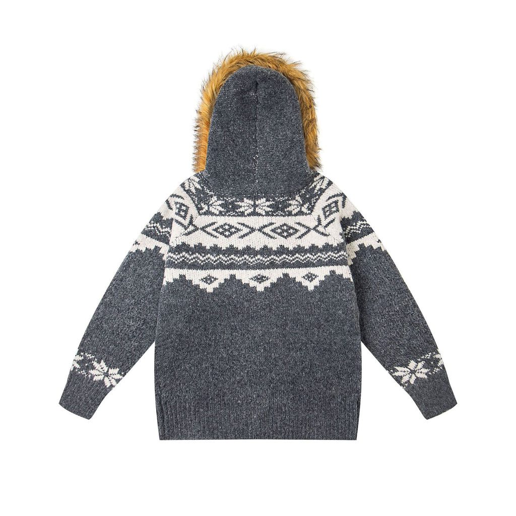 Fel Island totem jacquard cow horn button cardigan sweater
