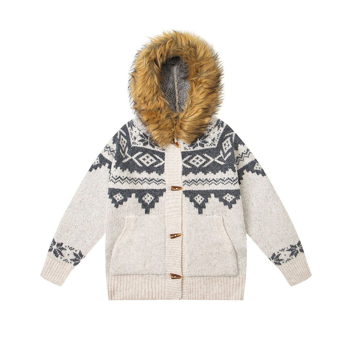 Fel Island totem jacquard cow horn button cardigan sweater