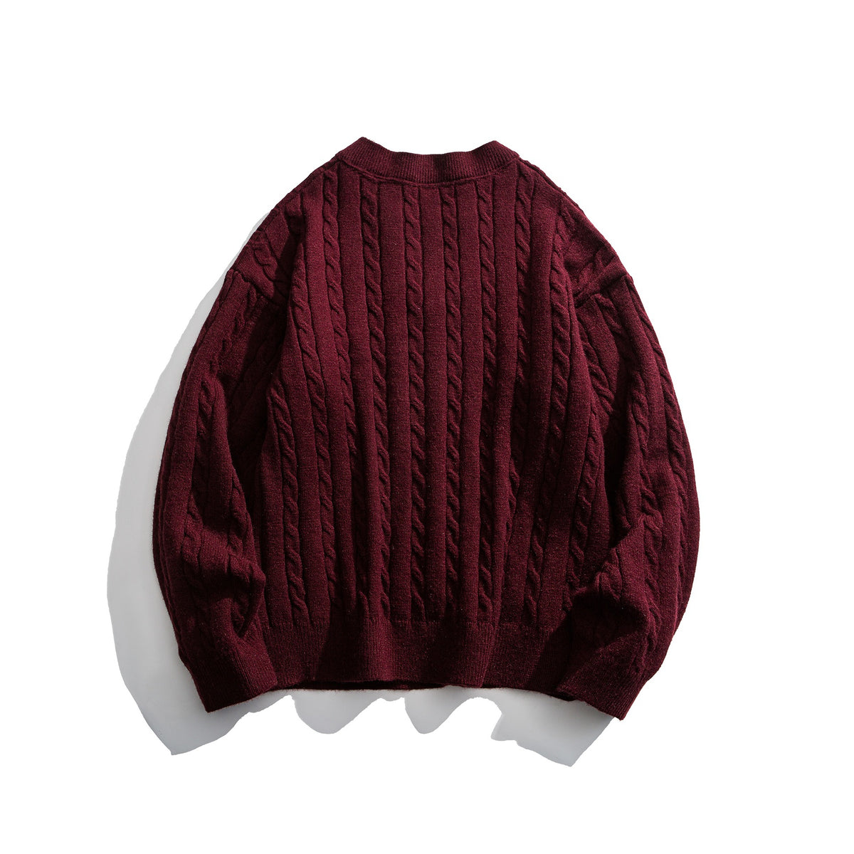 Cable Knit Design  Long Sleeve  Double Layer Collar  Pullover Knitted Sweater