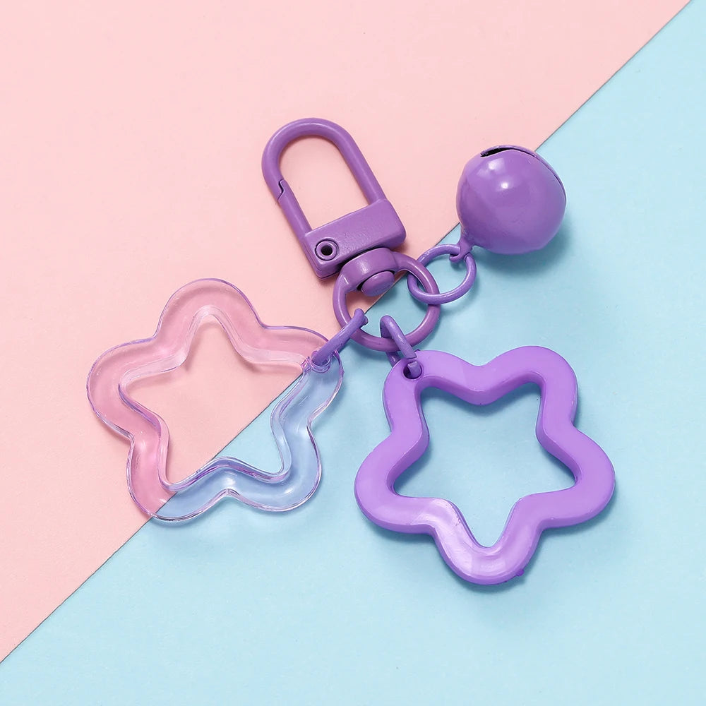 1pc Acrylic Star Keychains with Small Bell Shaped Hollow Pentagram Pendants for Gift Phone Pendants Jewelry Accessories