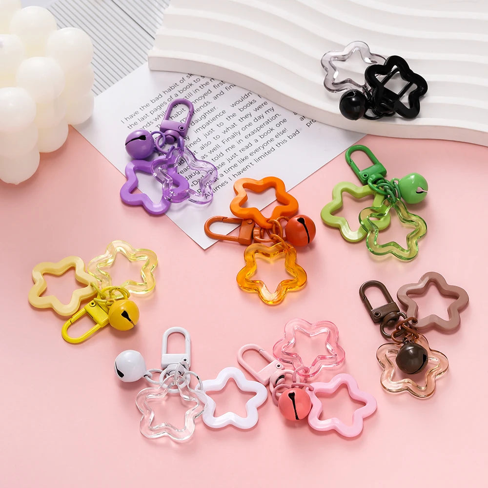1pc Acrylic Star Keychains with Small Bell Shaped Hollow Pentagram Pendants for Gift Phone Pendants Jewelry Accessories