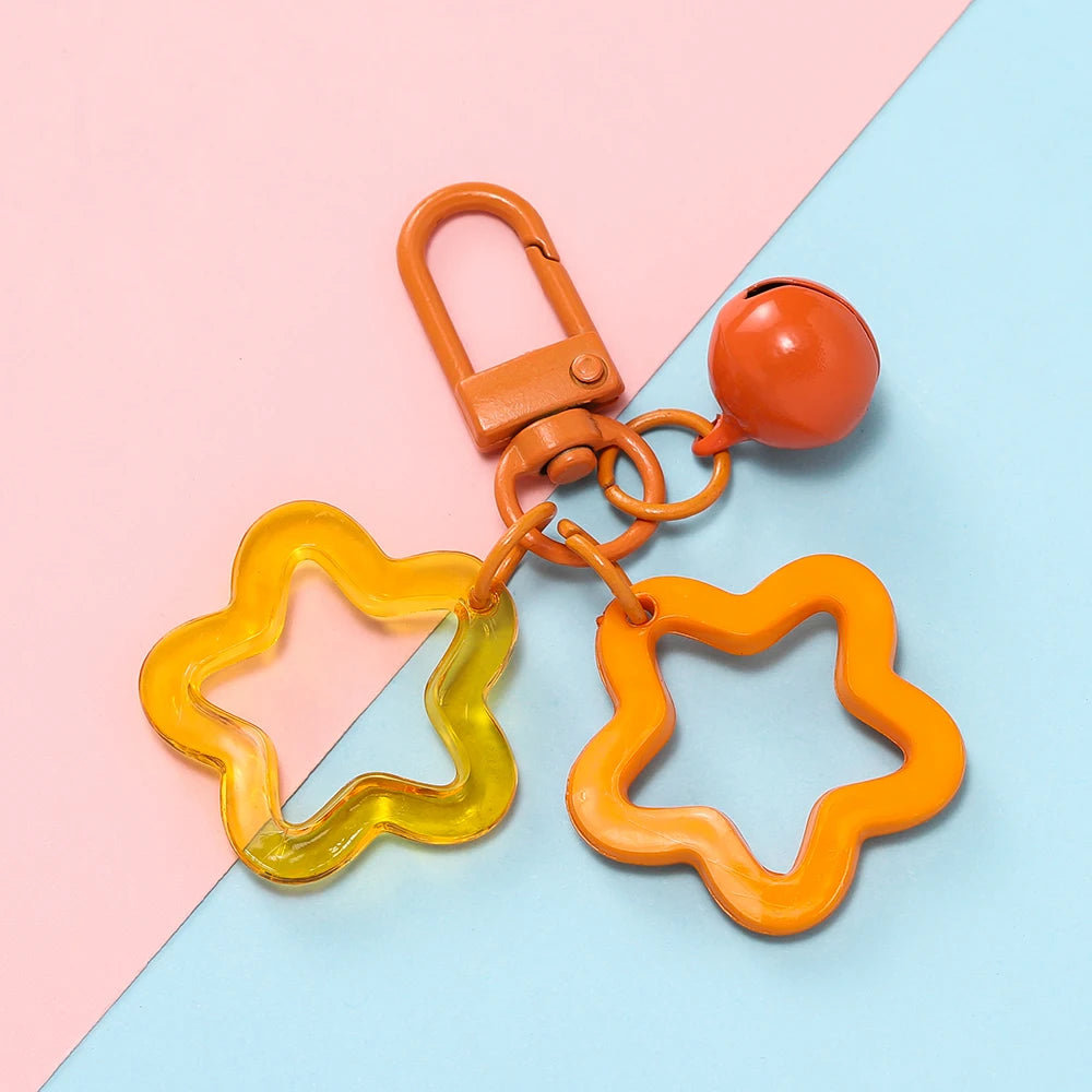 1pc Acrylic Star Keychains with Small Bell Shaped Hollow Pentagram Pendants for Gift Phone Pendants Jewelry Accessories