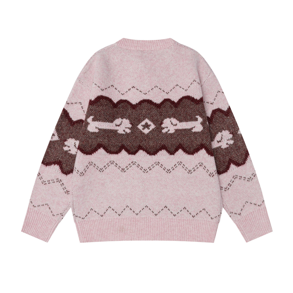 Color blocked sausage dog jacquard sweater
