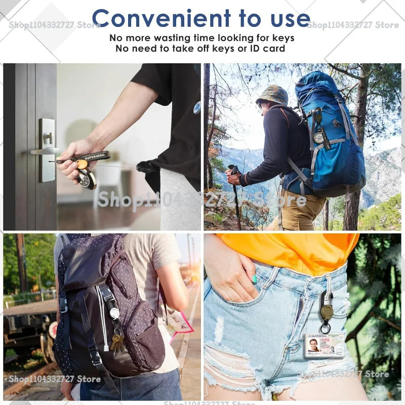 Retractable Heavy Duty Pull Reel Carabiner Strong Steel Wire Rope Buckle Spring Key Ring Outdoor Sporty Attachment Keychain Tool