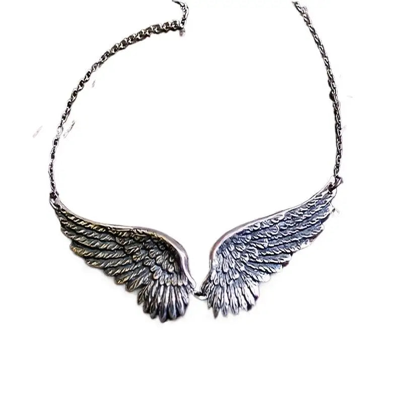 Vintage Silver Color Angel Wings Feather Choker Big Pendant Link Chains Necklaces For Women Jewelry Wedding Tribal Gifts▪