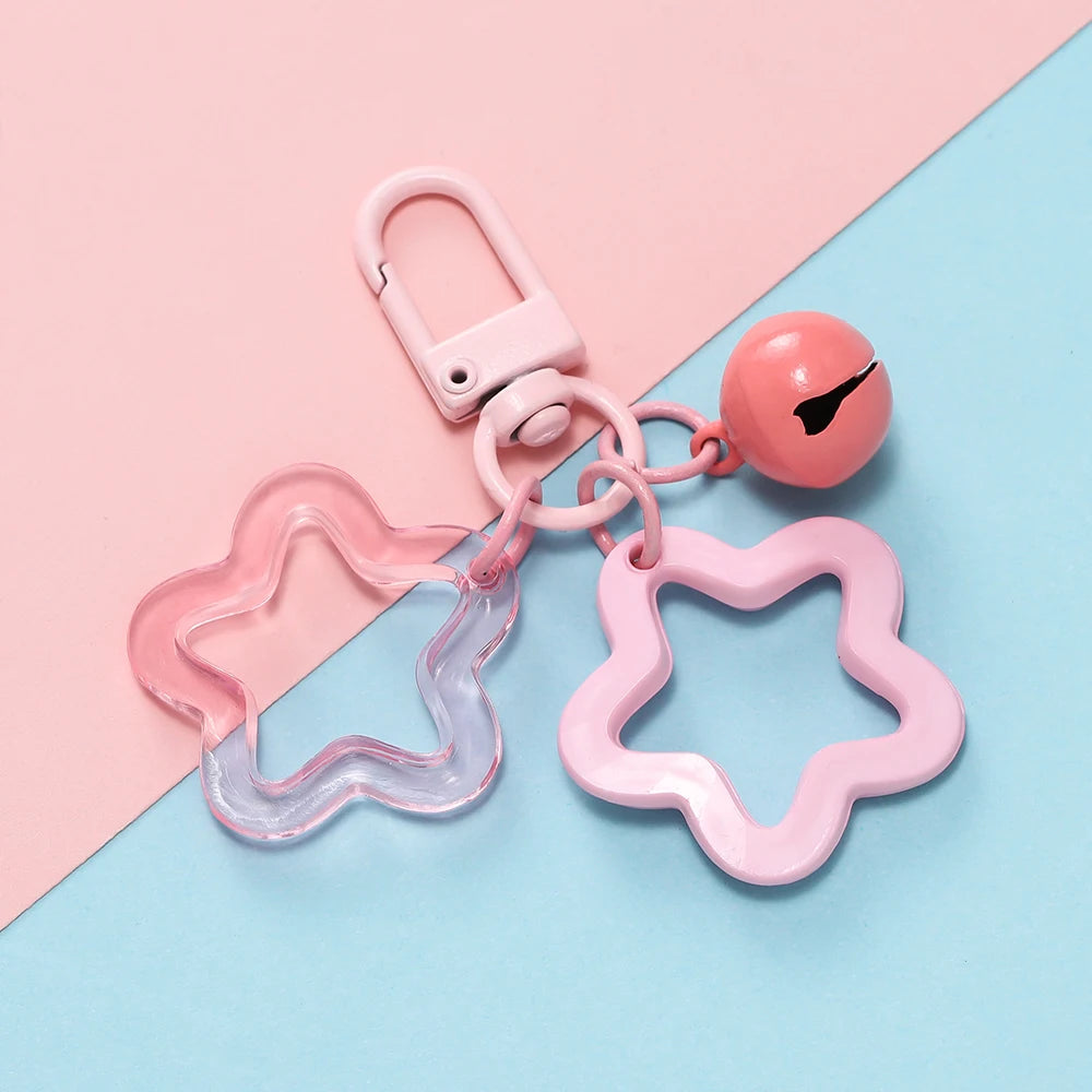 1pc Acrylic Star Keychains with Small Bell Shaped Hollow Pentagram Pendants for Gift Phone Pendants Jewelry Accessories