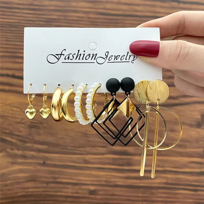 Fashion Geometric Hoop Earrings Set for Women Vintage Bohemian Pearl Gold Color Round Earring Punk Daily Wear Jewelry Gifts 2025