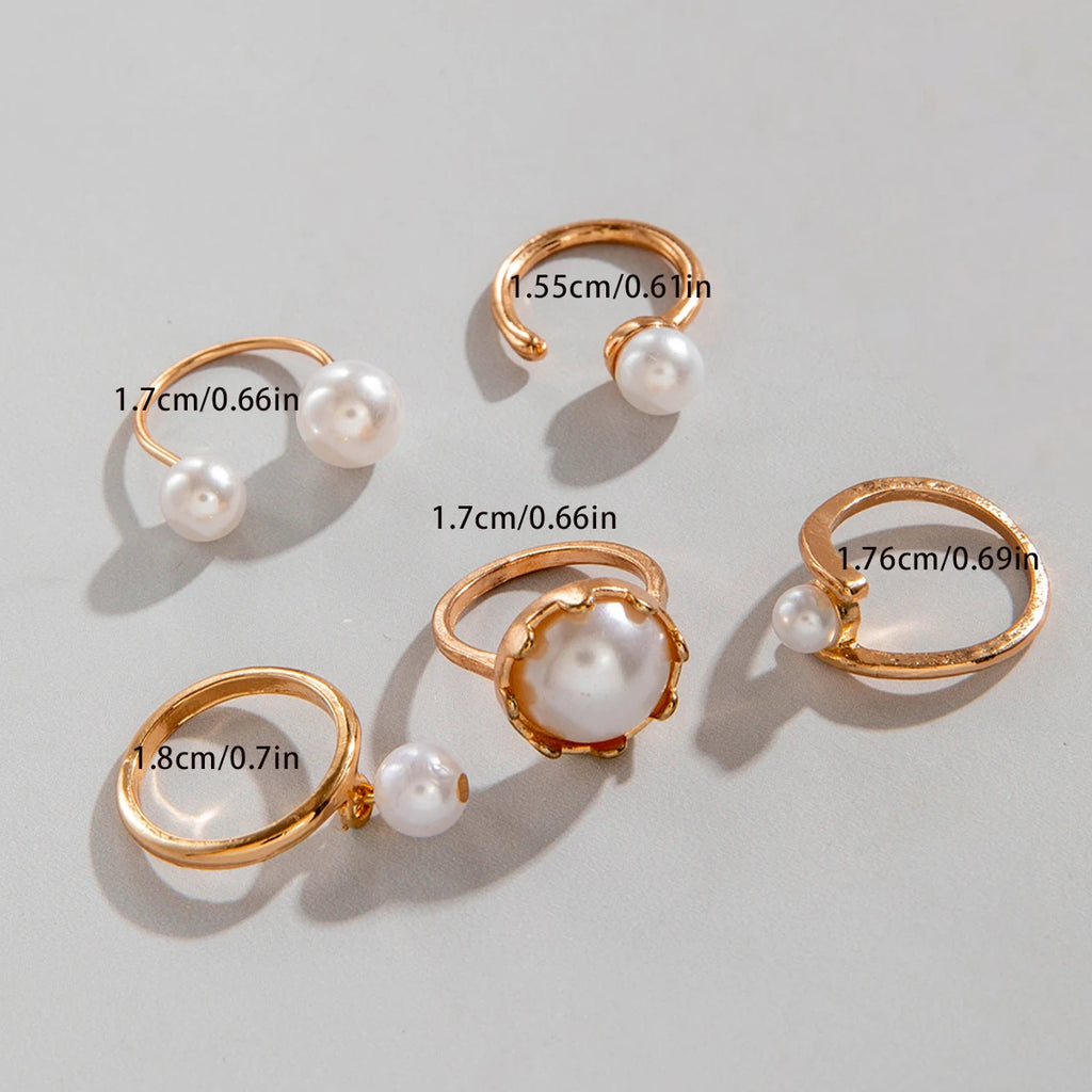 Tocona 2024 New Fashion Luxury Imitation Pearl Open Ring Sets for Women Elegant Gold Color Ring Party Jewelry Accessories