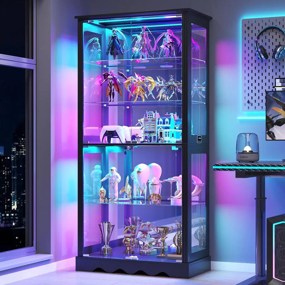 Display Cabinet with Glass Doors, 6Tier 71 Tall Curio Cabinet with RGB Lights for Collectibles, Display Case with Adjustable Gl