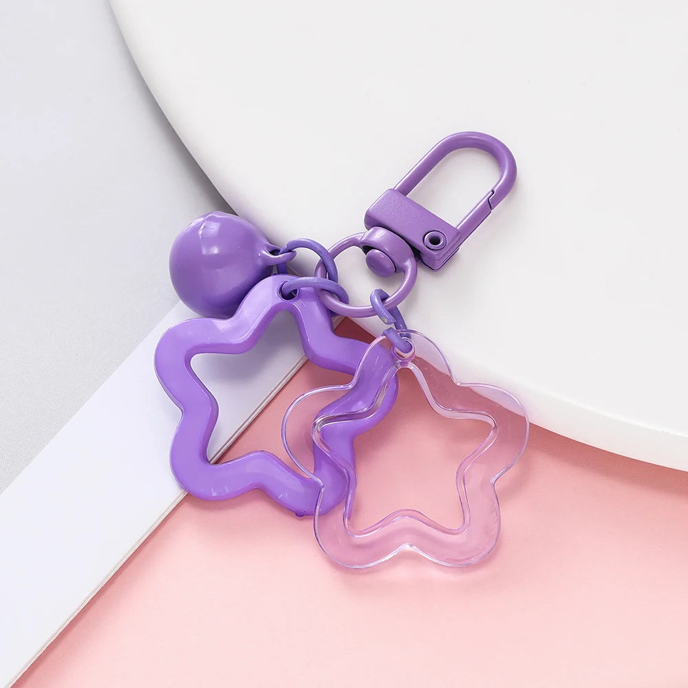1pc Acrylic Star Keychains with Small Bell Shaped Hollow Pentagram Pendants for Gift Phone Pendants Jewelry Accessories