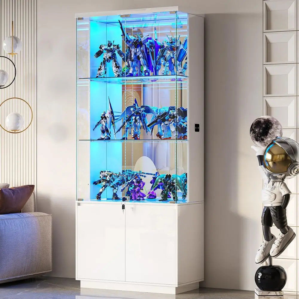 71 Tall Display Cabinet with Glass Doors, Modern Curio Cabinet Display Cases for Collectibles, Living Room Bookcase Locking Cab