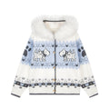 Wool collar jacquard hooded knitted sweater