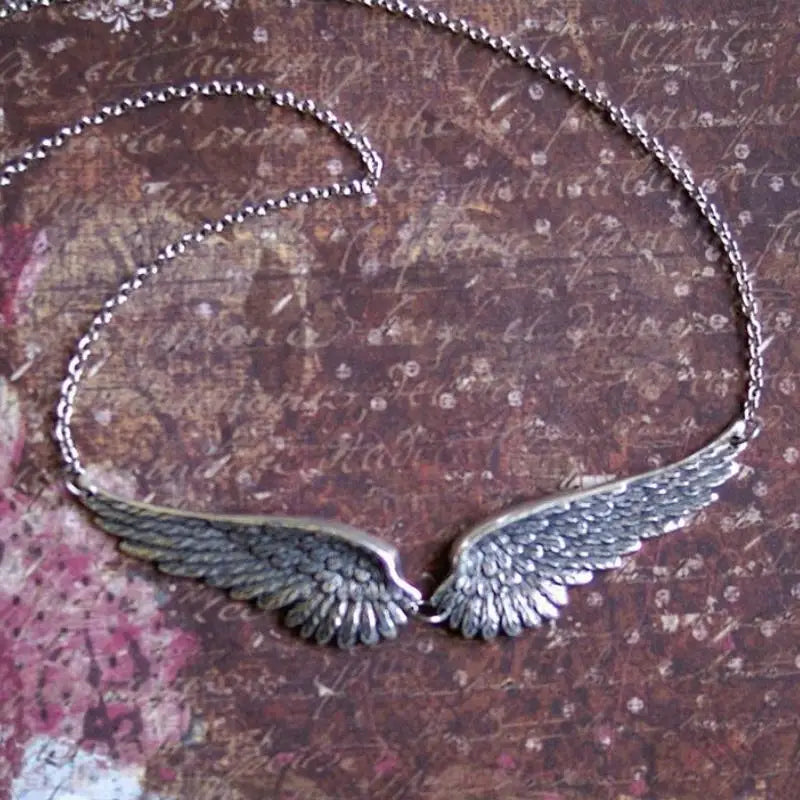 Vintage Silver Color Angel Wings Feather Choker Big Pendant Link Chains Necklaces For Women Jewelry Wedding Tribal Gifts▪