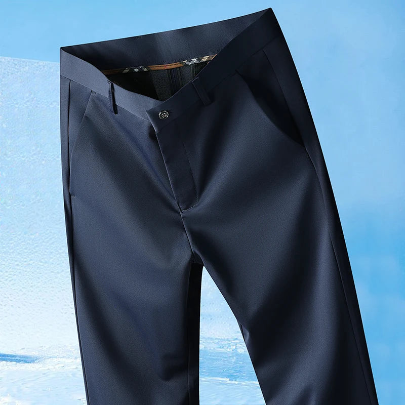 29-42 Men's Summer Pants Thin Straight Stretch Casual Pants with No Trace No Ironing Fabric Silky and Cool Feeling