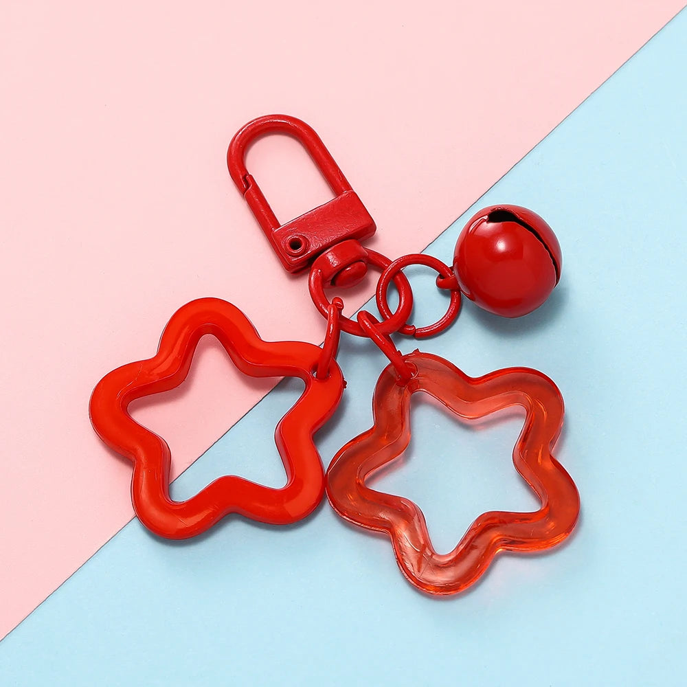 1pc Acrylic Star Keychains with Small Bell Shaped Hollow Pentagram Pendants for Gift Phone Pendants Jewelry Accessories