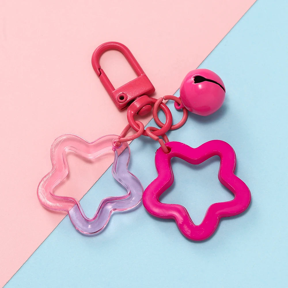 1pc Acrylic Star Keychains with Small Bell Shaped Hollow Pentagram Pendants for Gift Phone Pendants Jewelry Accessories