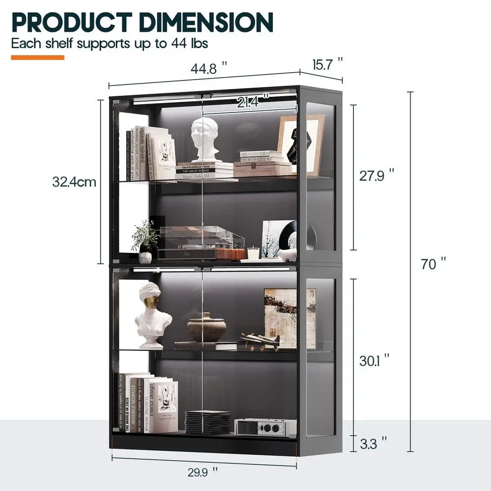 Cabinet with LED Light Strips, Modern Armoire Closet with Glass Doors, 59.1 W Large Bedroom Armoire Clothes Organizer with Shel