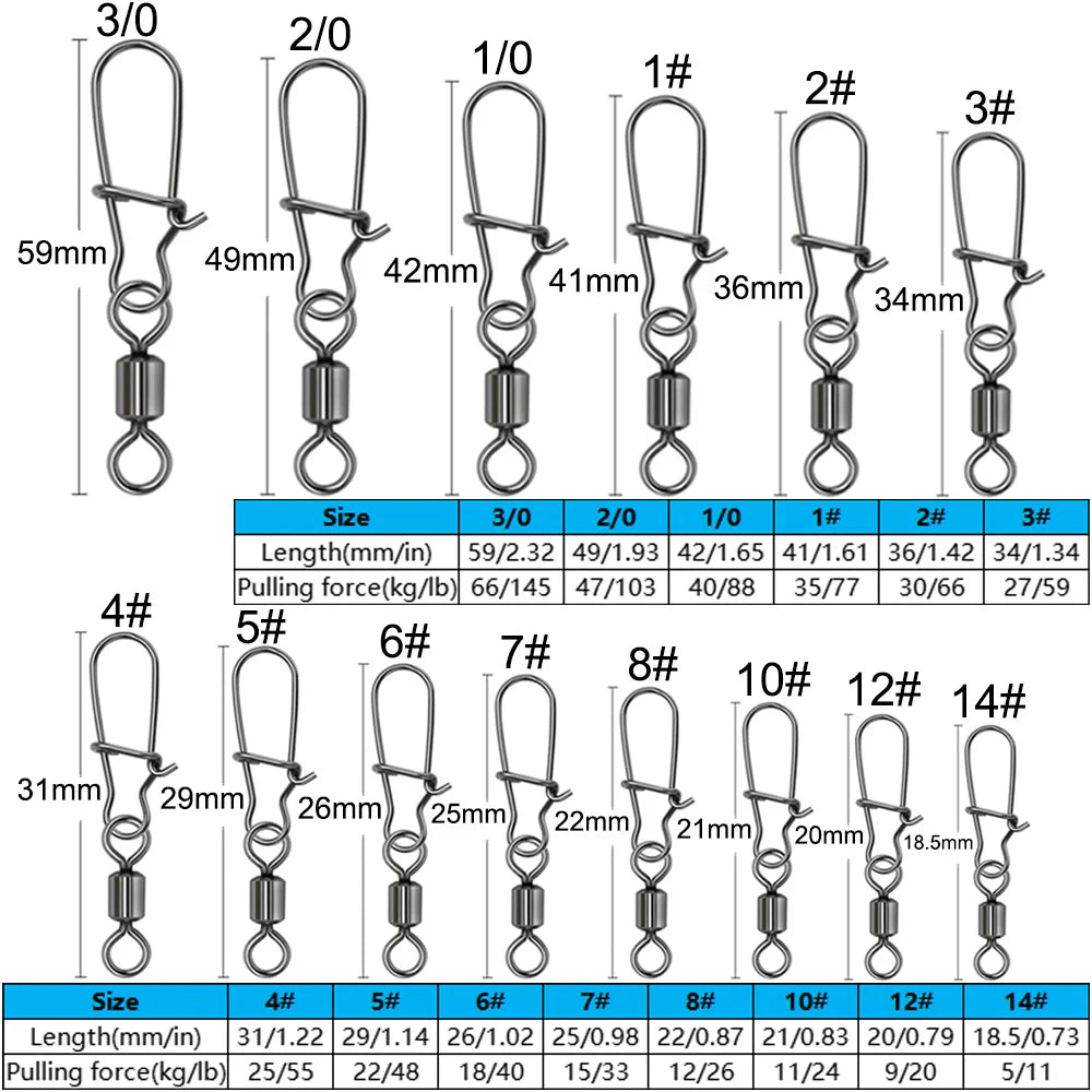 100pcs/box Swivel Snap Connector Pin Rolling Ring Fishing Tackle Buckle Hook Lure Kit Wire Connection 50pcs- 100pcs Bearing Gear
