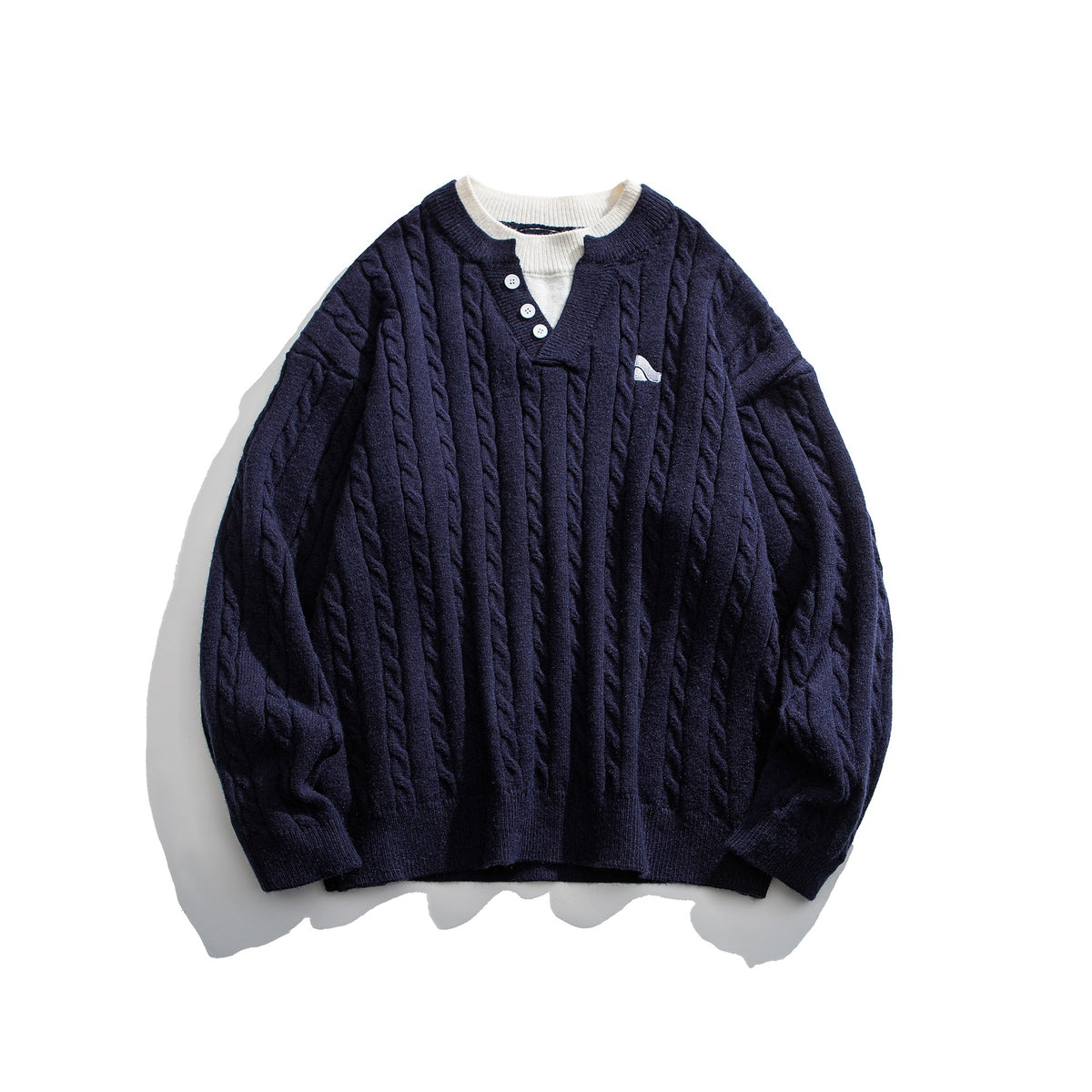 Cable Knit Design  Long Sleeve  Double Layer Collar  Pullover Knitted Sweater