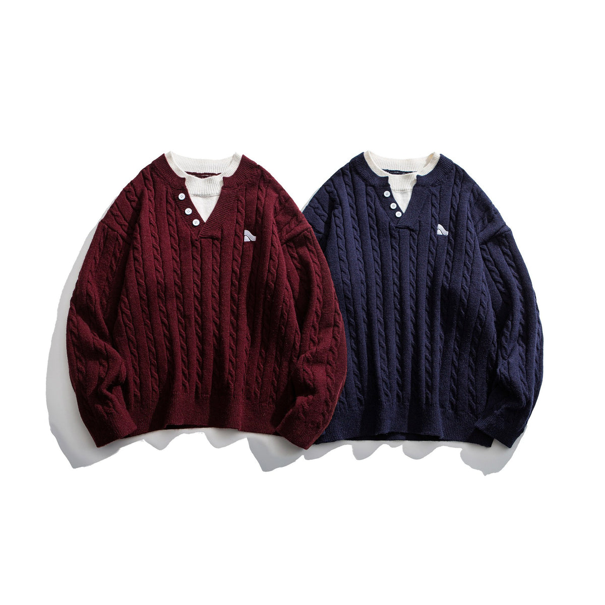 Cable Knit Design  Long Sleeve  Double Layer Collar  Pullover Knitted Sweater