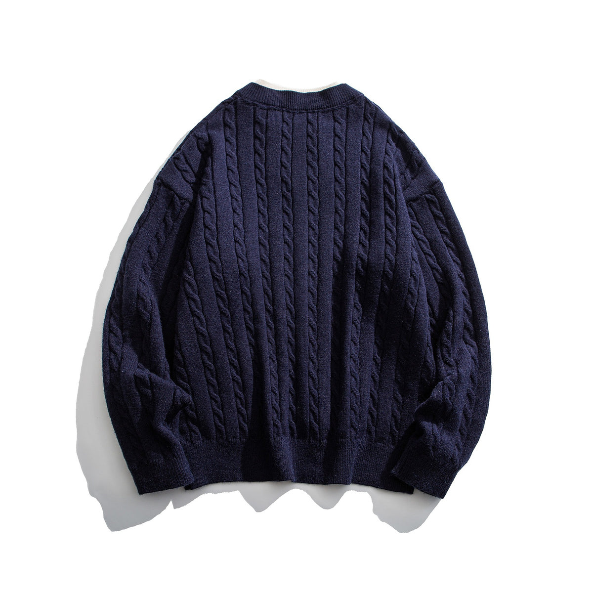 Cable Knit Design  Long Sleeve  Double Layer Collar  Pullover Knitted Sweater