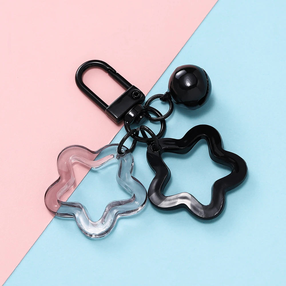 1pc Acrylic Star Keychains with Small Bell Shaped Hollow Pentagram Pendants for Gift Phone Pendants Jewelry Accessories