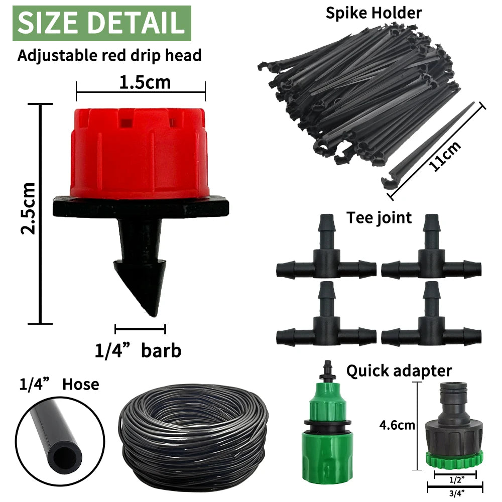Micro Drip Irrigation System Portable 20M Automatic Watering with Adjustable Drippers Misting Watering Kits Garden Hose