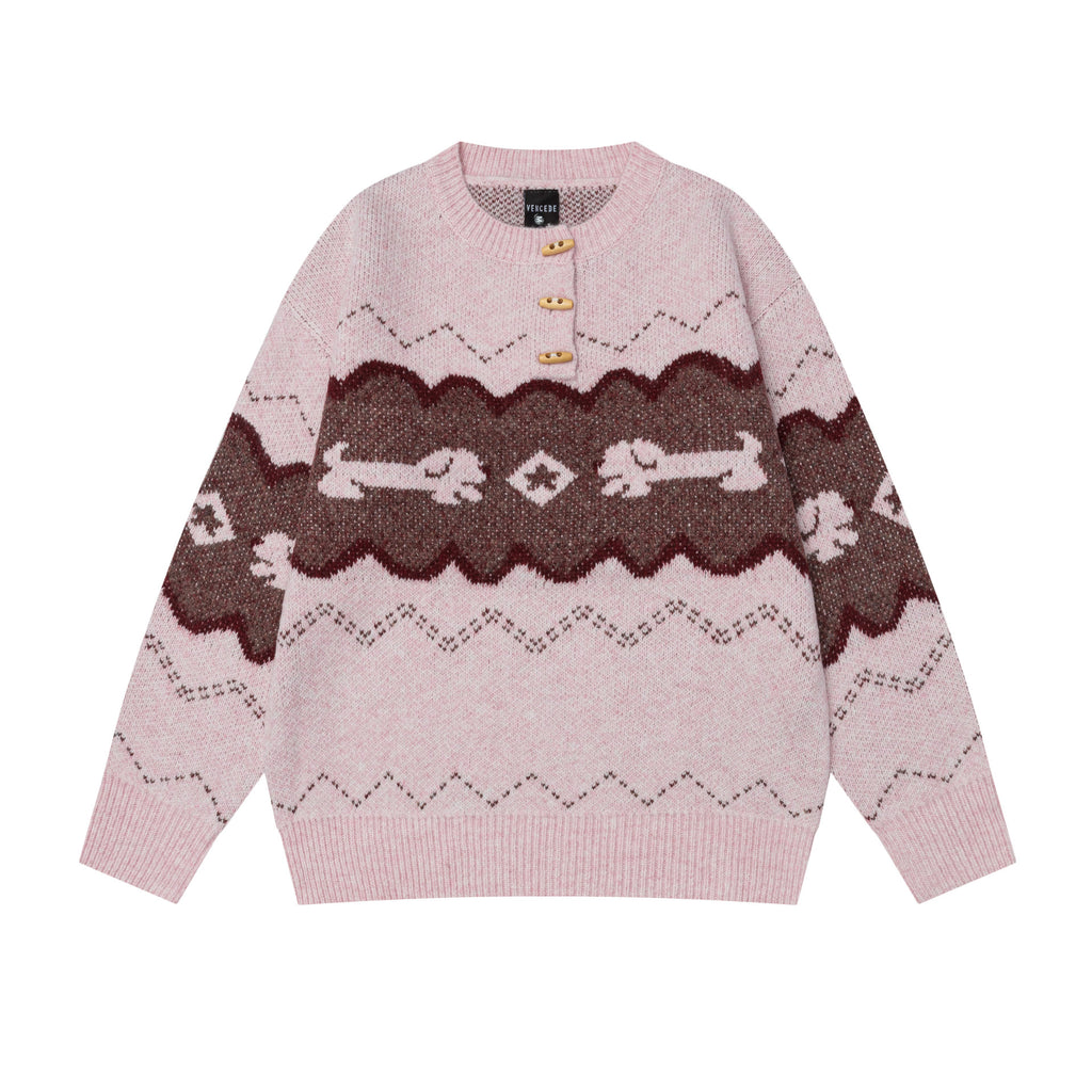 Color blocked sausage dog jacquard sweater