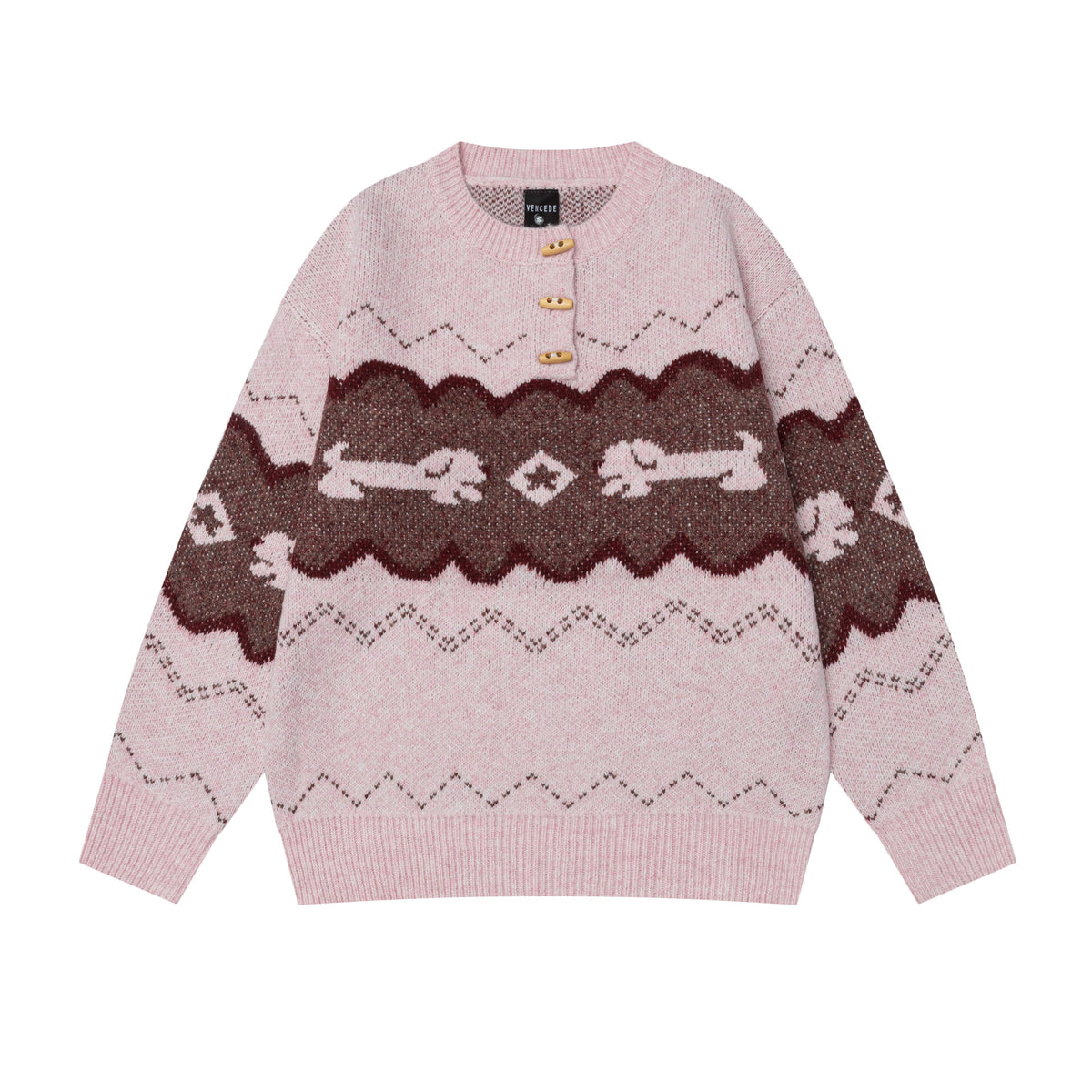 Color blocked sausage dog jacquard sweater