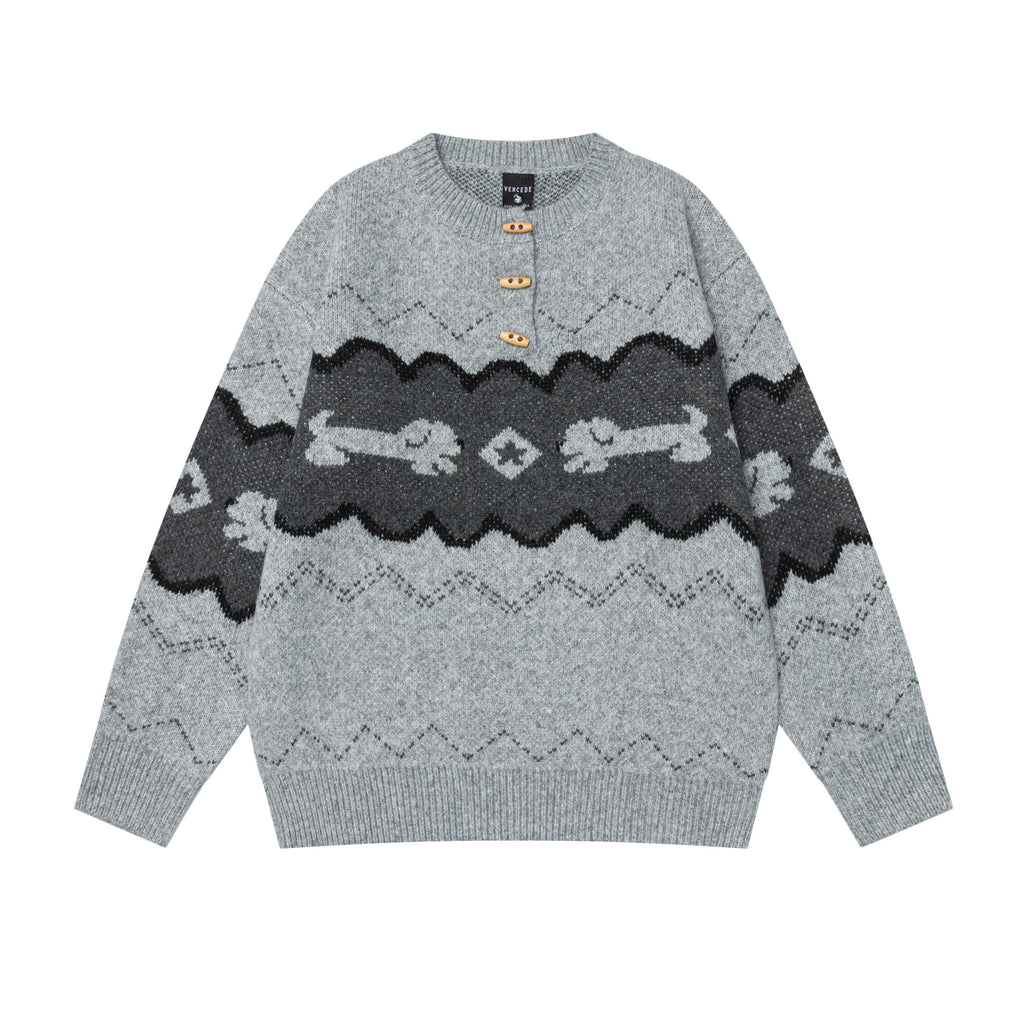 Color blocked sausage dog jacquard sweater