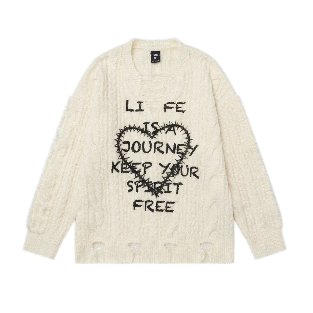 Letter printed ripped sweater
