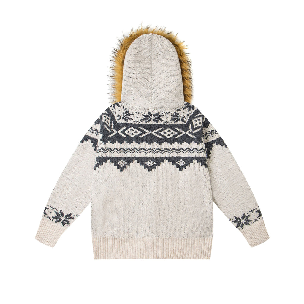 Fel Island totem jacquard cow horn button cardigan sweater
