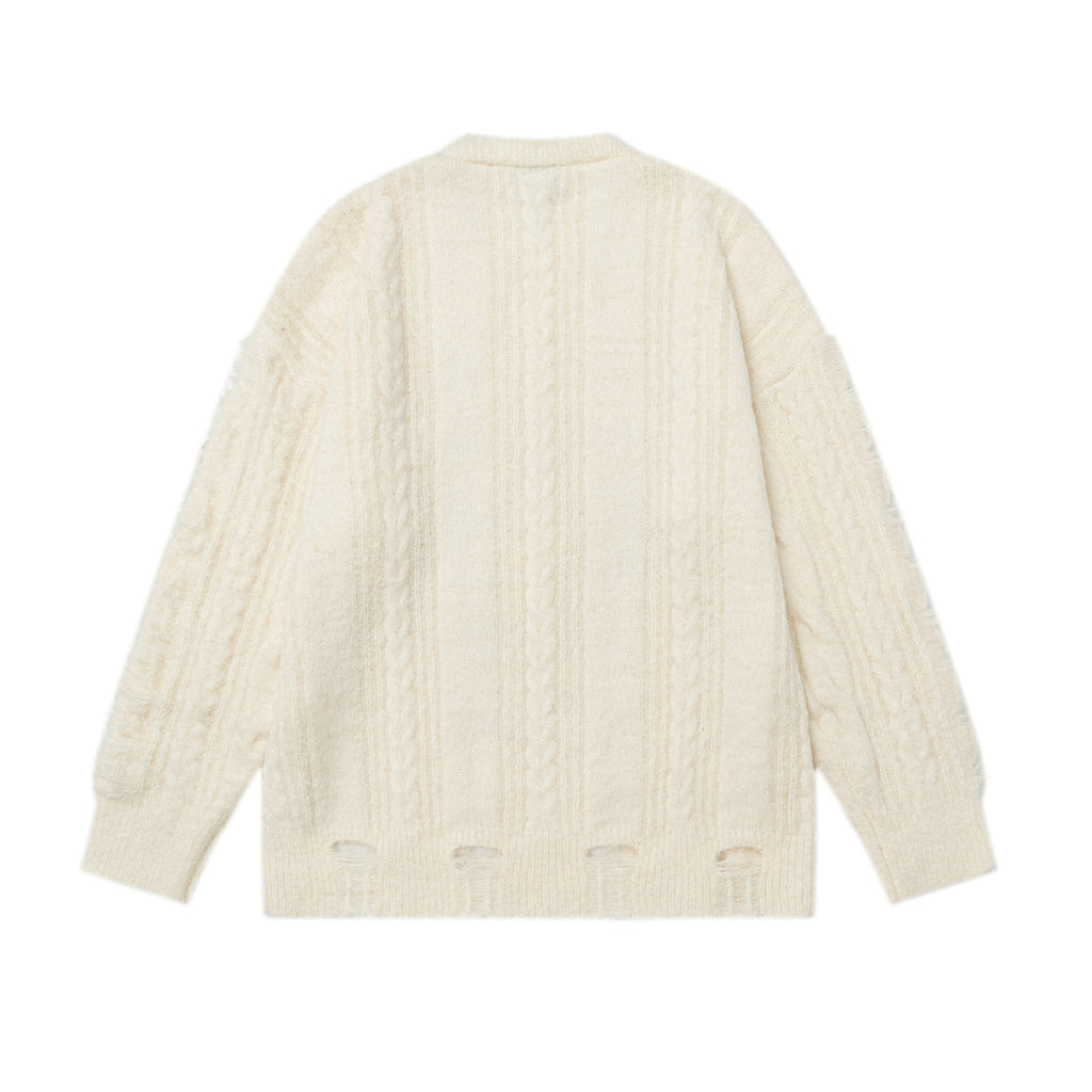 Letter printed ripped sweater
