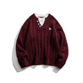 Cable Knit Design  Long Sleeve  Double Layer Collar  Pullover Knitted Sweater