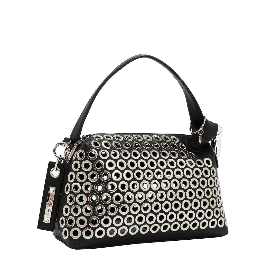 BOLSO DE HOMBRO CON BORDE DE OJALES (NEGRO)