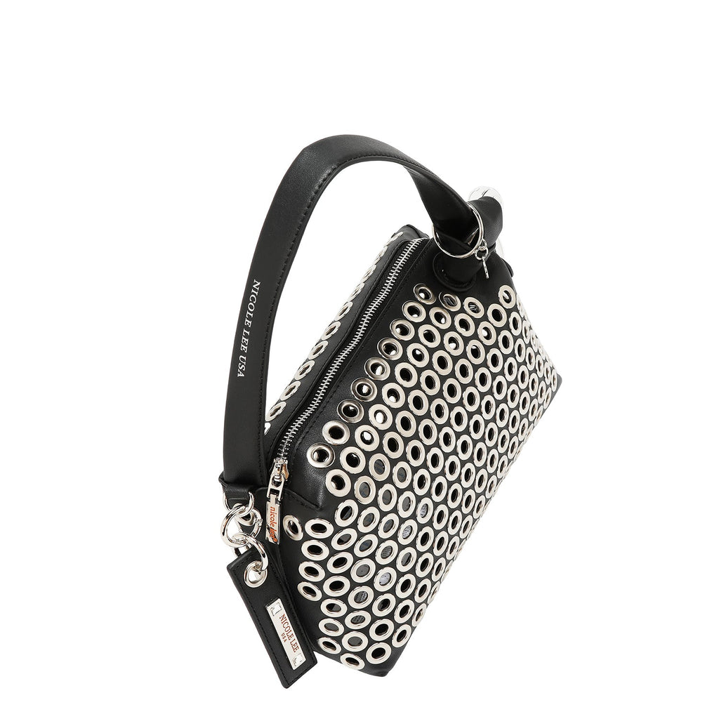 BOLSO DE HOMBRO CON BORDE DE OJALES (NEGRO)