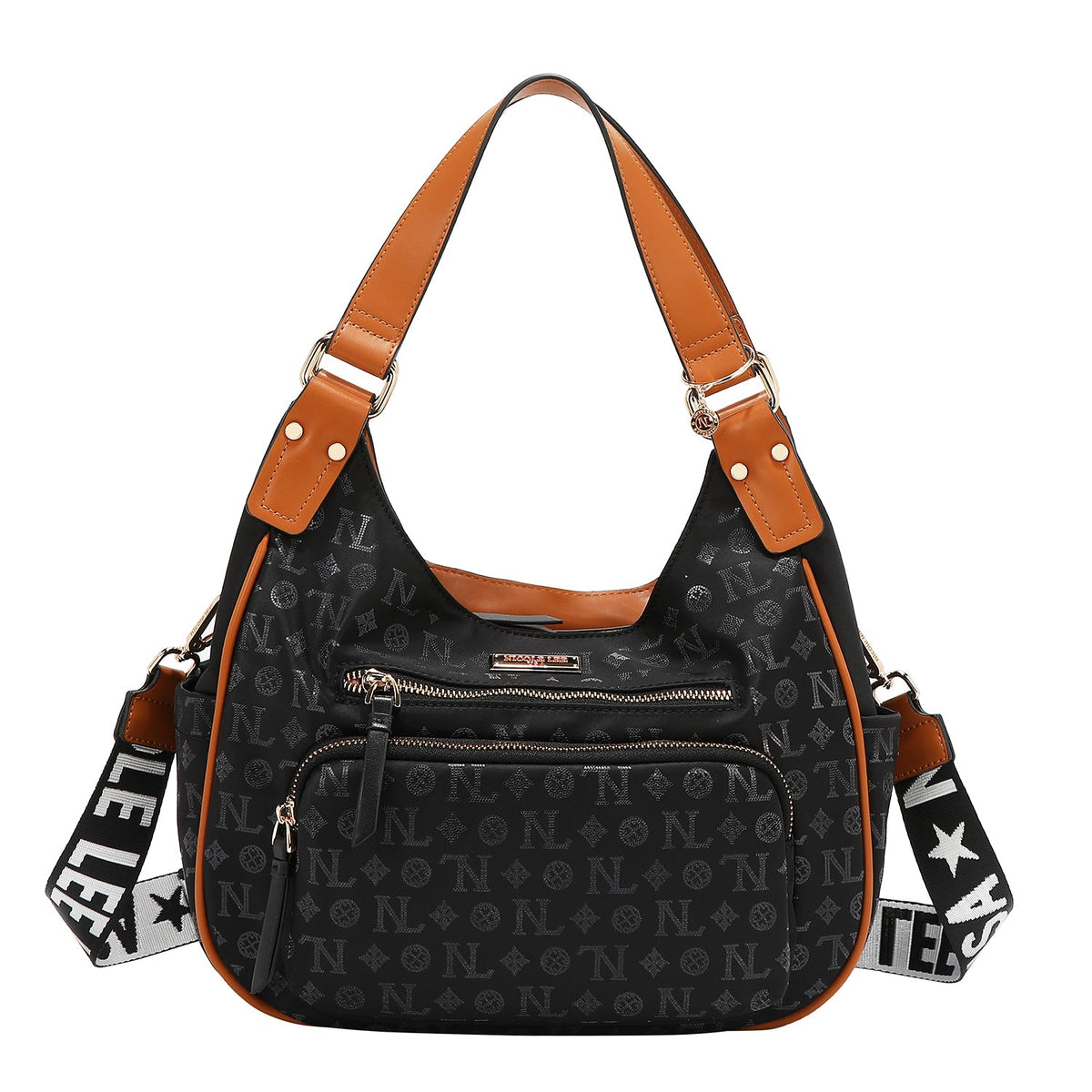 BOLSO DE HOMBRO CON LOGO MONOGRAMA (NEGRO)