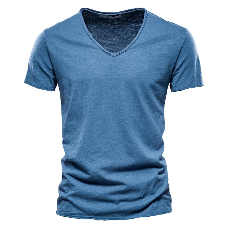 AIOPESON100% Cotton Men T-shirt V-neck Fashion Design Slim Fit Soild T-shirts Male Tops Tees Short Sleeve T Shirt O-neck For Men