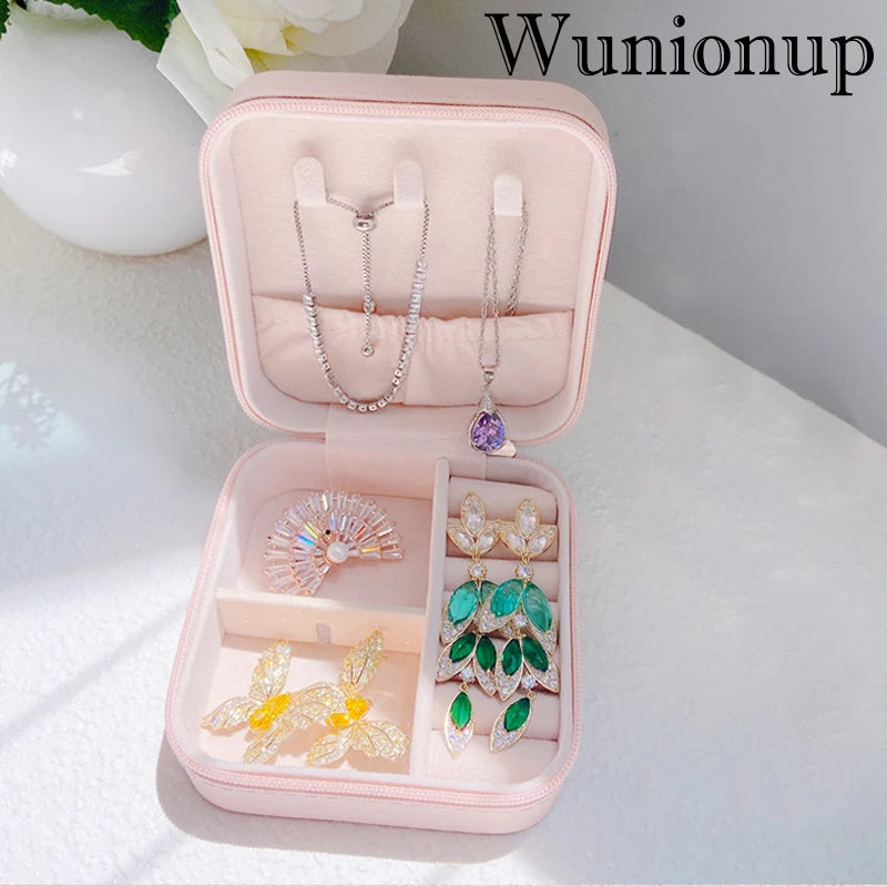 Wunionup Portable Mini Jewelry Travel Case PU Leather Organizer Box Jewelry Storage Holder for Girls Womens Earring, Necklace