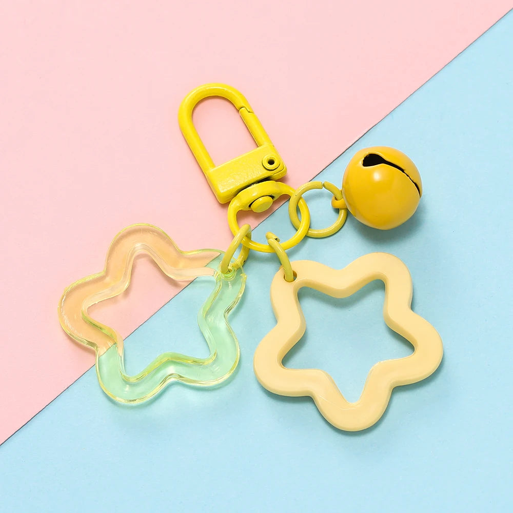 1pc Acrylic Star Keychains with Small Bell Shaped Hollow Pentagram Pendants for Gift Phone Pendants Jewelry Accessories